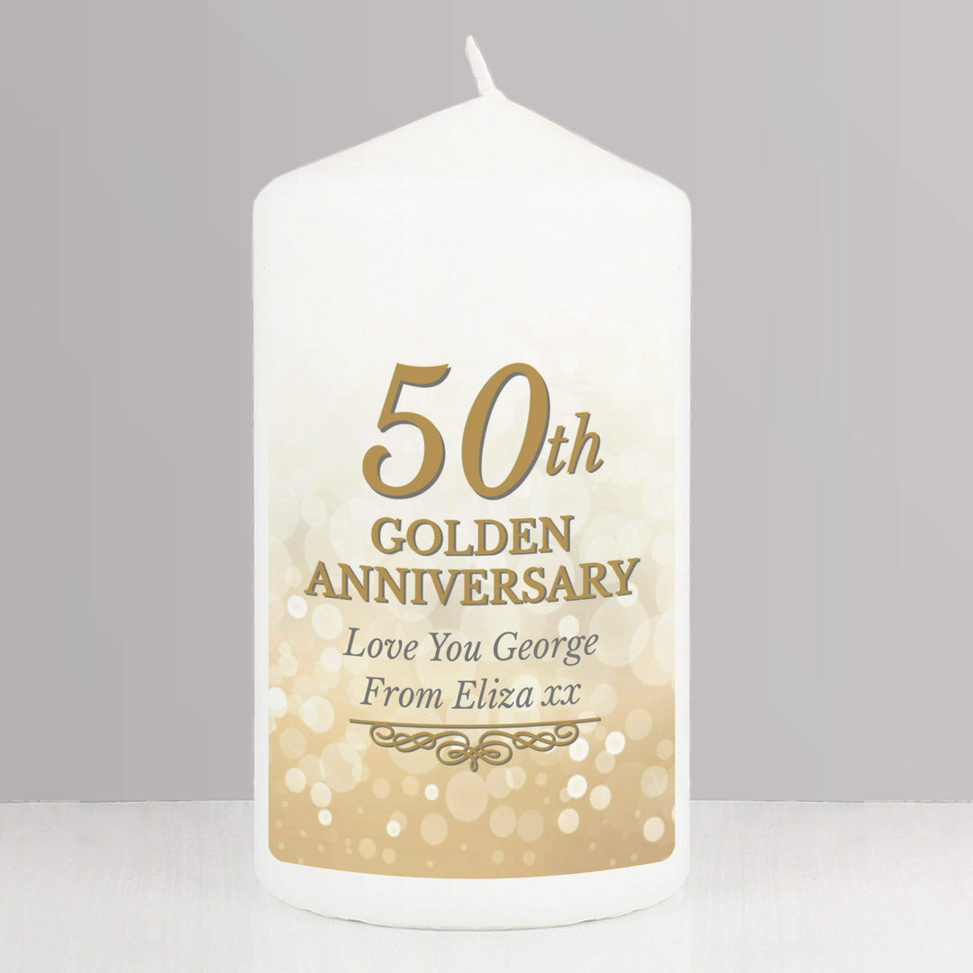 Personalised Memento Candles &amp; Reed Diffusers Personalised 50th Golden Anniversary Pillar Candle