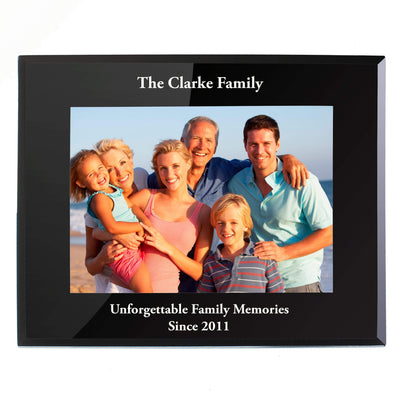 Personalised Memento Photo Frames, Albums and Guestbooks Personalised 7x5 Landscape Black Glass Photo Frame