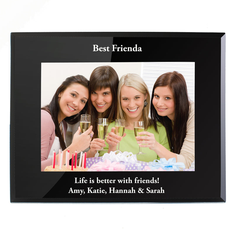 Personalised Memento Photo Frames, Albums and Guestbooks Personalised 7x5 Landscape Black Glass Photo Frame