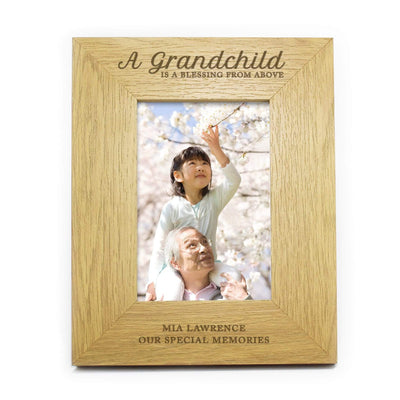 Personalised Memento Wooden Personalised ""A Grandchild Is A Blessing"" 4x6 Oak Finish Photo Frame
