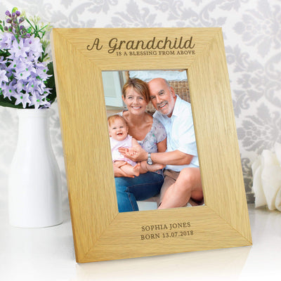 Personalised Memento Wooden Personalised ""A Grandchild Is A Blessing"" 4x6 Oak Finish Photo Frame