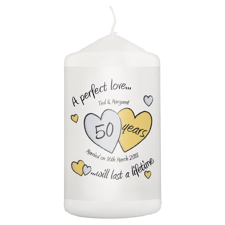 Personalised Memento Candles &amp; Reed Diffusers Personalised A Perfect Love Golden Anniversary Candle