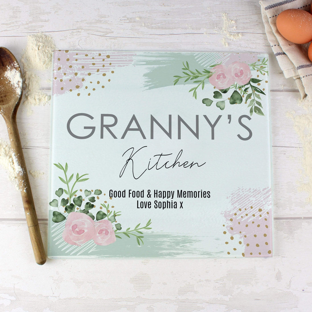 Personalised Memento Kitchen, Baking &amp; Dining Gifts Personalised Abstract Rose Glass Chopping Board/Worktop Saver