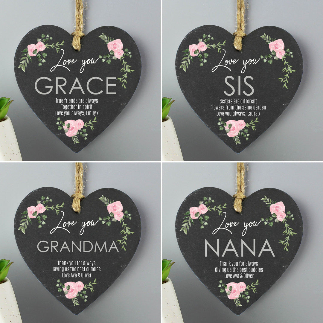Personalised Memento Hanging Decorations &amp; Signs Personalised Abstract Rose Printed Slate Heart Decoration