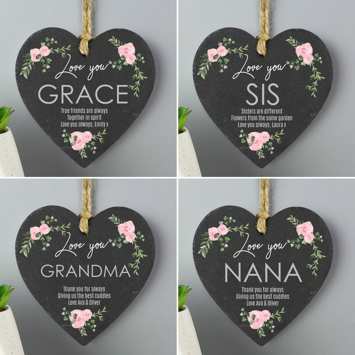 Personalised Memento Hanging Decorations &amp; Signs Personalised Abstract Rose Printed Slate Heart Decoration
