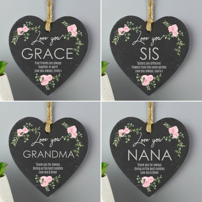 Personalised Memento Hanging Decorations & Signs Personalised Abstract Rose Printed Slate Heart Decoration