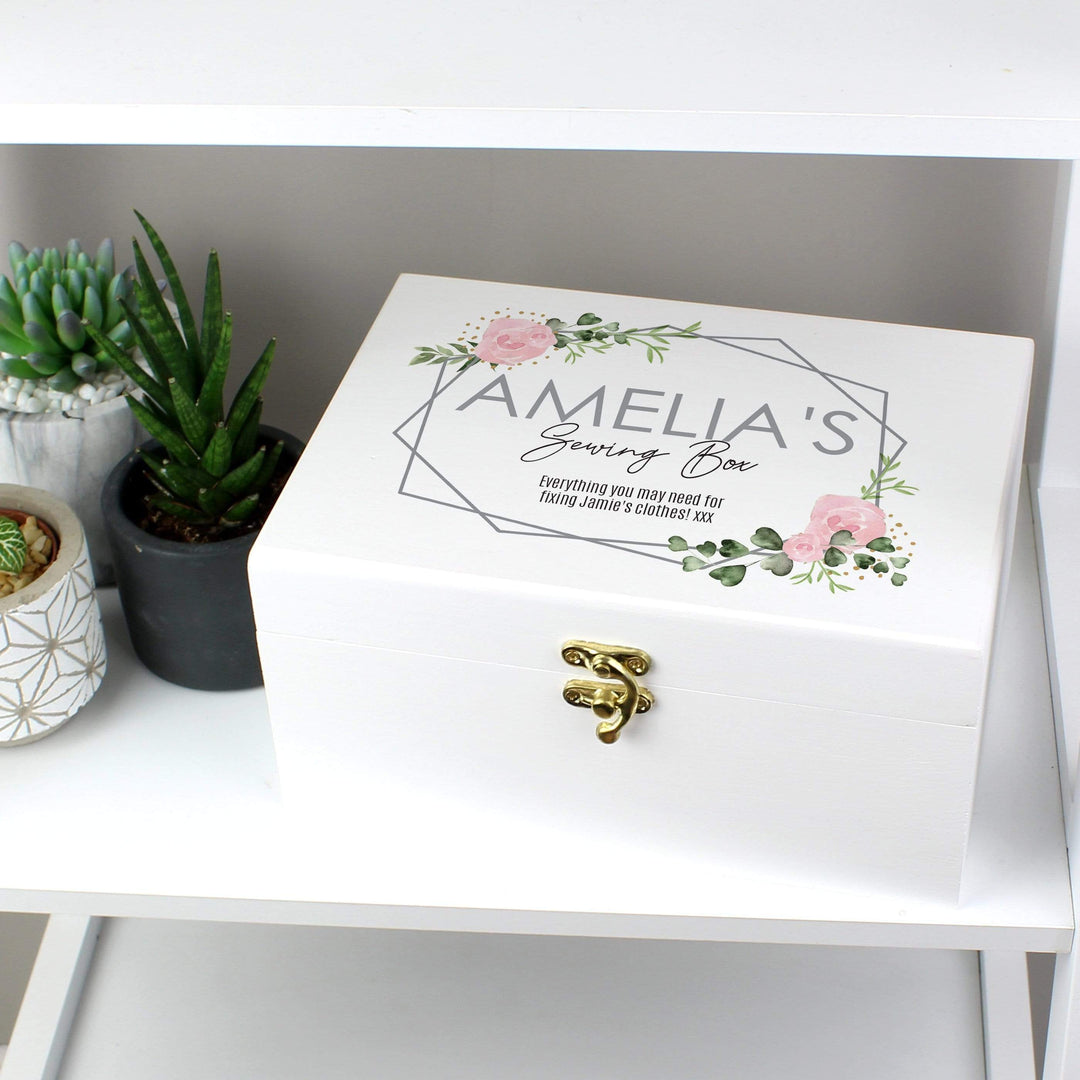 Personalised Memento Trinket, Jewellery &amp; Keepsake Boxes Personalised Abstract Rose White Wooden Keepsake Box