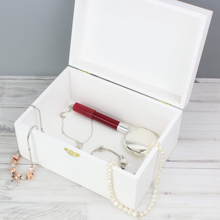 Personalised Memento Trinket, Jewellery &amp; Keepsake Boxes Personalised Abstract Rose White Wooden Keepsake Box