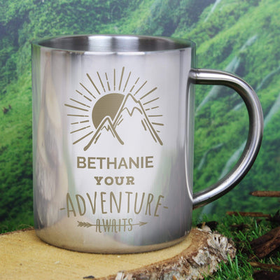 Personalised Memento Mugs Personalised 'Adventure Awaits' Stainless Steel Mug