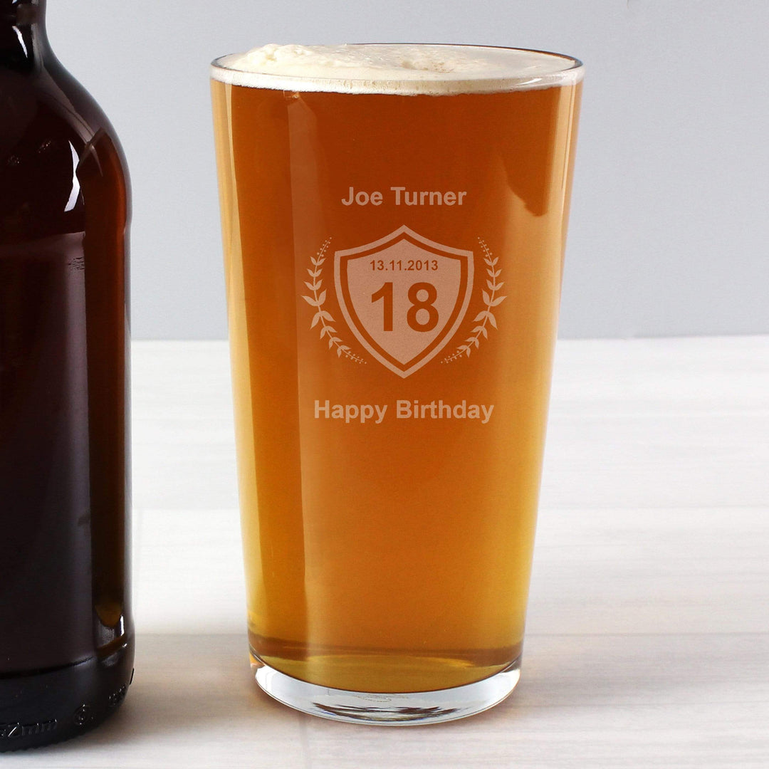 Personalised Memento Glasses &amp; Barware Personalised Age Crest Pint Glass