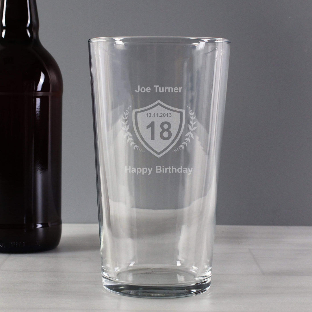 Personalised Memento Glasses &amp; Barware Personalised Age Crest Pint Glass