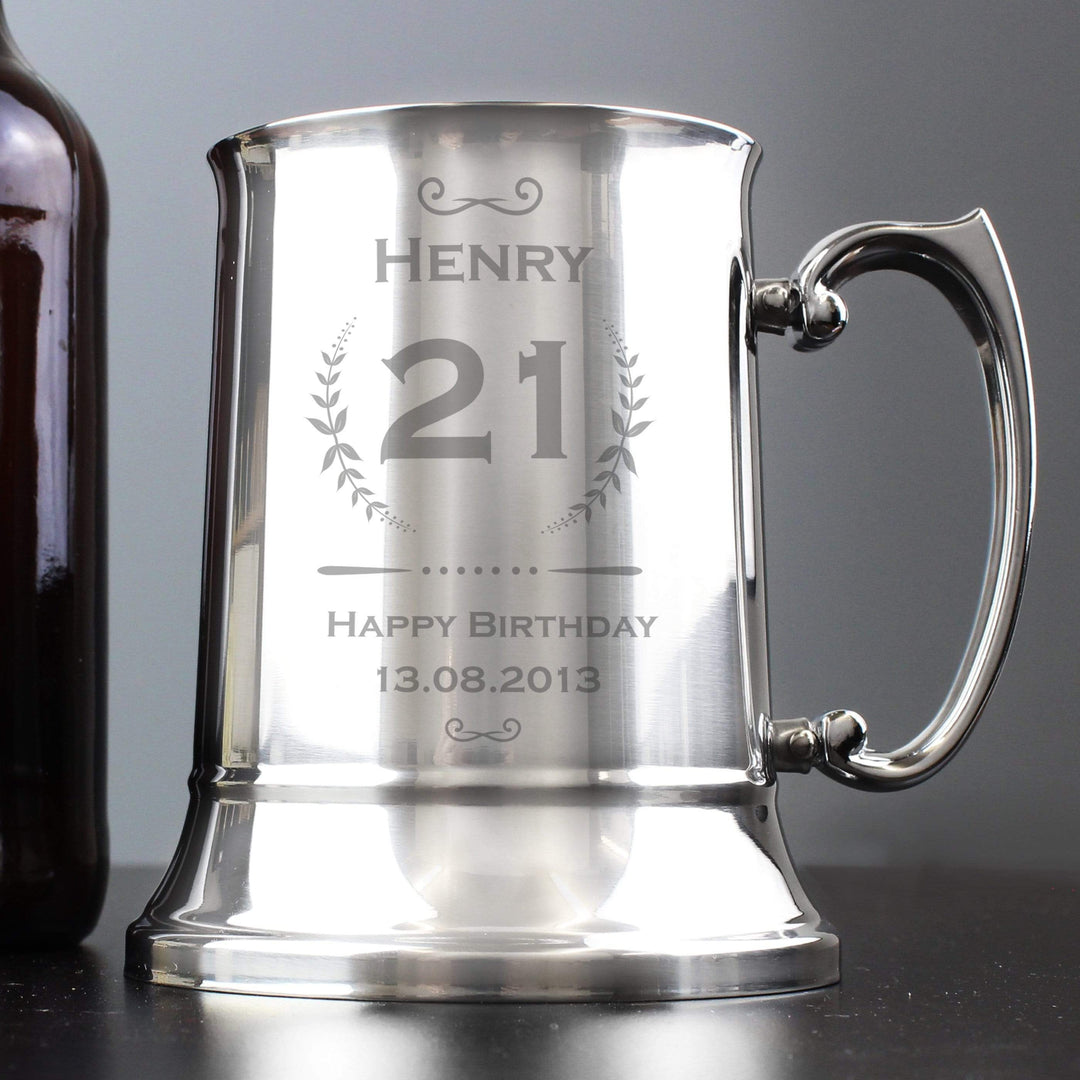 Personalised Memento Glasses &amp; Barware Personalised Age Crest Stainless Steel Tankard