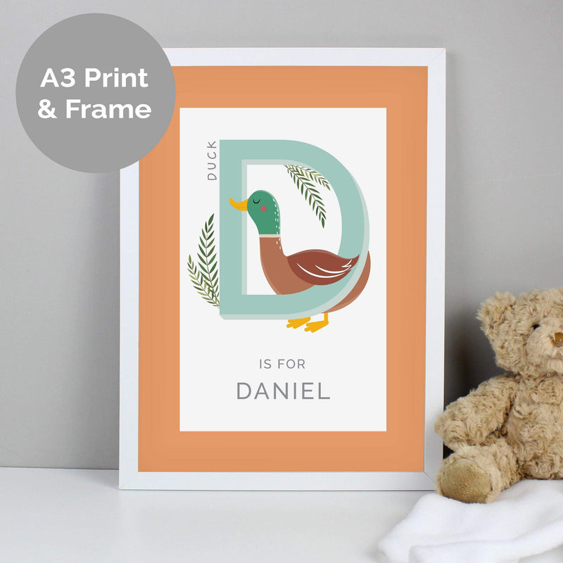 Personalised Memento Personalised Animal Alphabet A3 White Framed Print