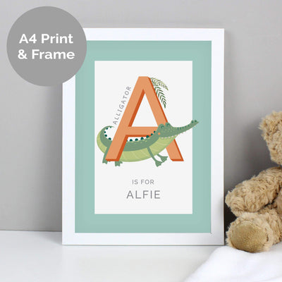 Personalised Memento Personalised Animal Alphabet A4 White Framed Print