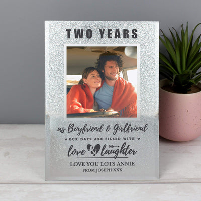 Personalised Memento Photo Frames, Albums and Guestbooks Personalised Anniversary 4x4 Glitter Glass Photo Frame