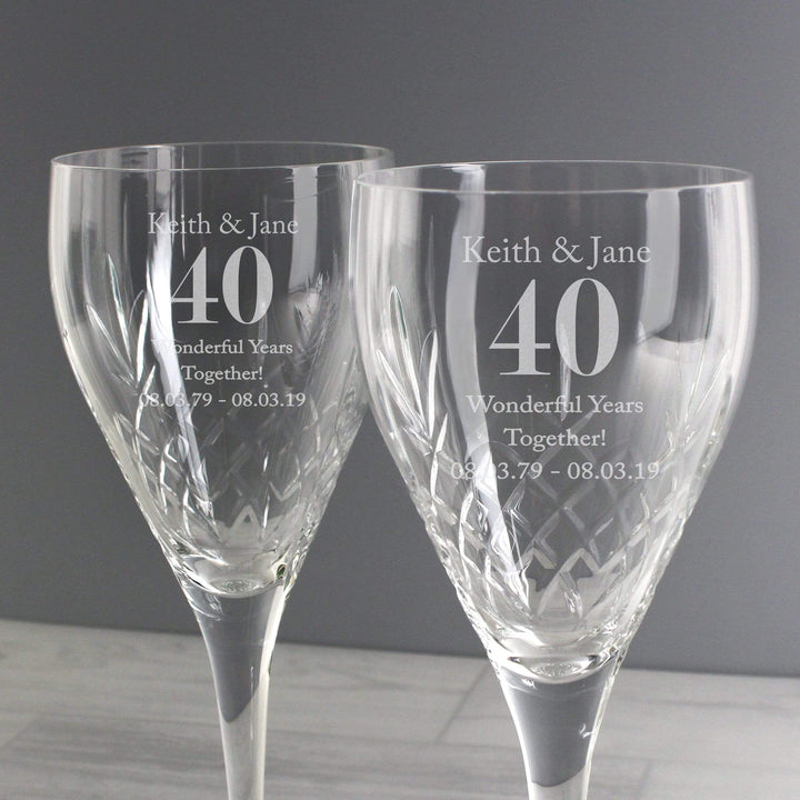 Personalised Memento Glasses &amp; Barware Personalised Anniversary Pair of Crystal Wine Glasses