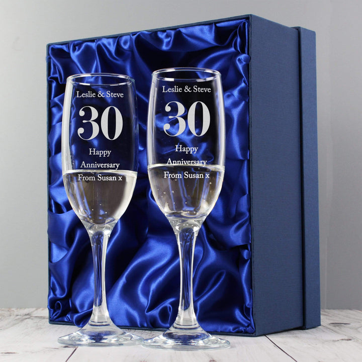 Personalised Memento Glasses &amp; Barware Personalised Anniversary Pair of Flutes with Gift Box