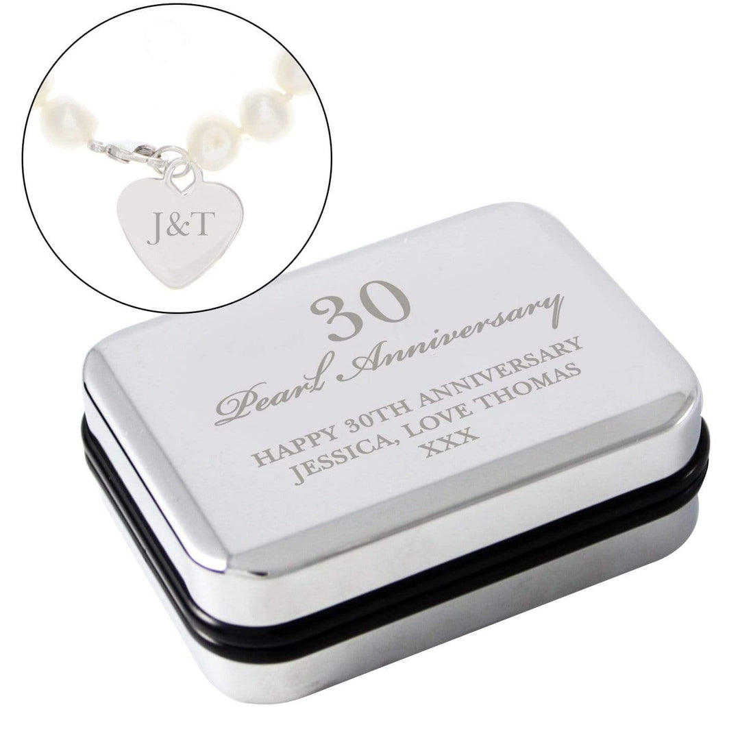 Personalised Memento Trinket, Jewellery &amp; Keepsake Boxes Personalised Anniversary Silver Box and Pearl Bracelet