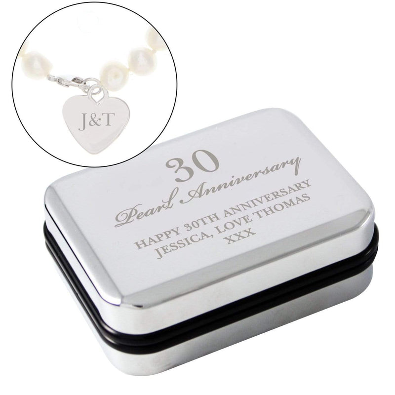 Personalised Memento Trinket, Jewellery & Keepsake Boxes Personalised Anniversary Silver Box and Pearl Bracelet