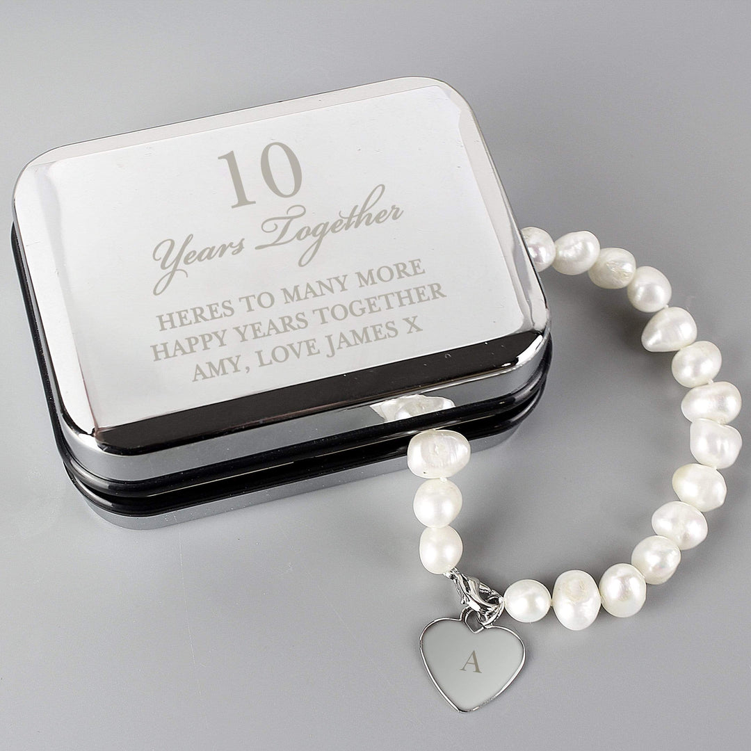 Personalised Memento Trinket, Jewellery &amp; Keepsake Boxes Personalised Anniversary Silver Box and Pearl Bracelet