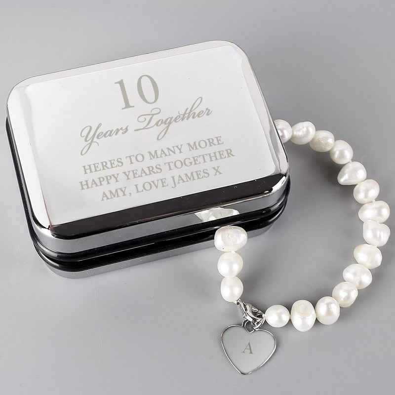 Personalised Memento Trinket, Jewellery & Keepsake Boxes Personalised Anniversary Silver Box and Pearl Bracelet