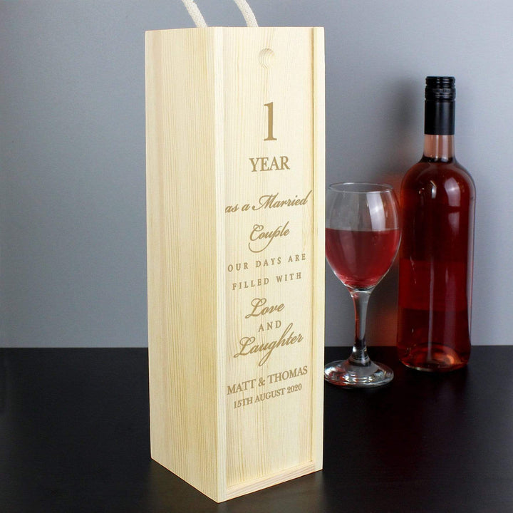 Personalised Memento Glasses &amp; Barware Personalised Anniversary Wooden Wine Bottle Box