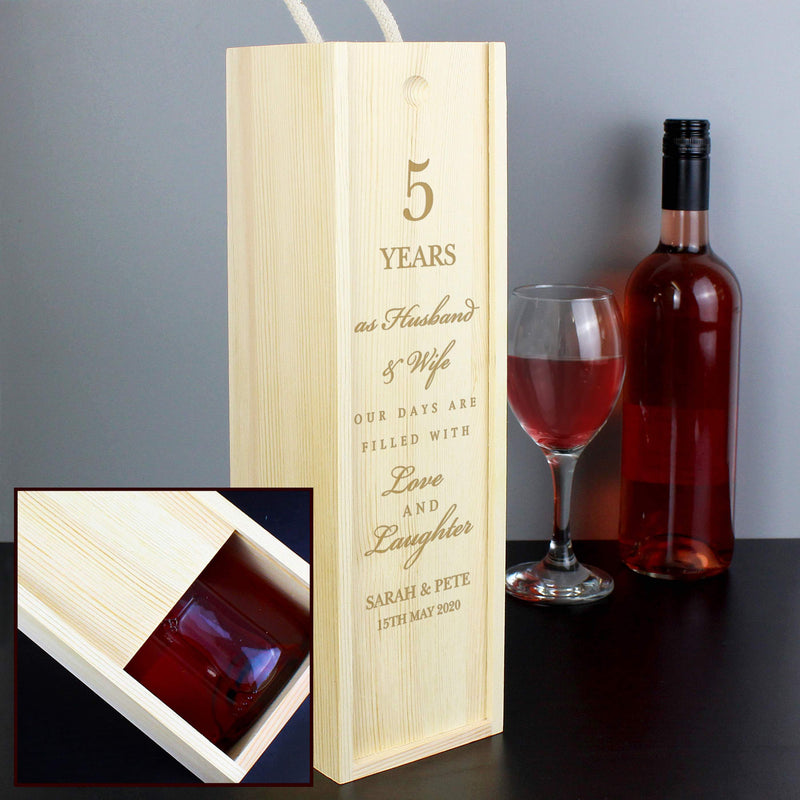 Personalised Memento Glasses & Barware Personalised Anniversary Wooden Wine Bottle Box
