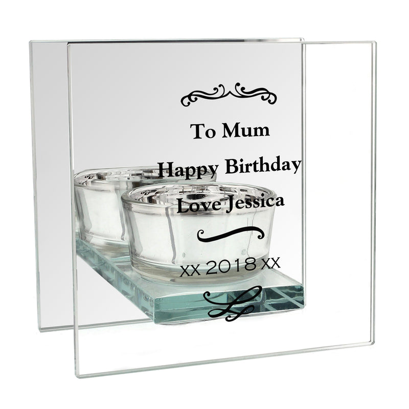 Personalised Memento Candles & Reed Diffusers Personalised Antique Scroll Mirrored Glass Tea Light Candle Holder