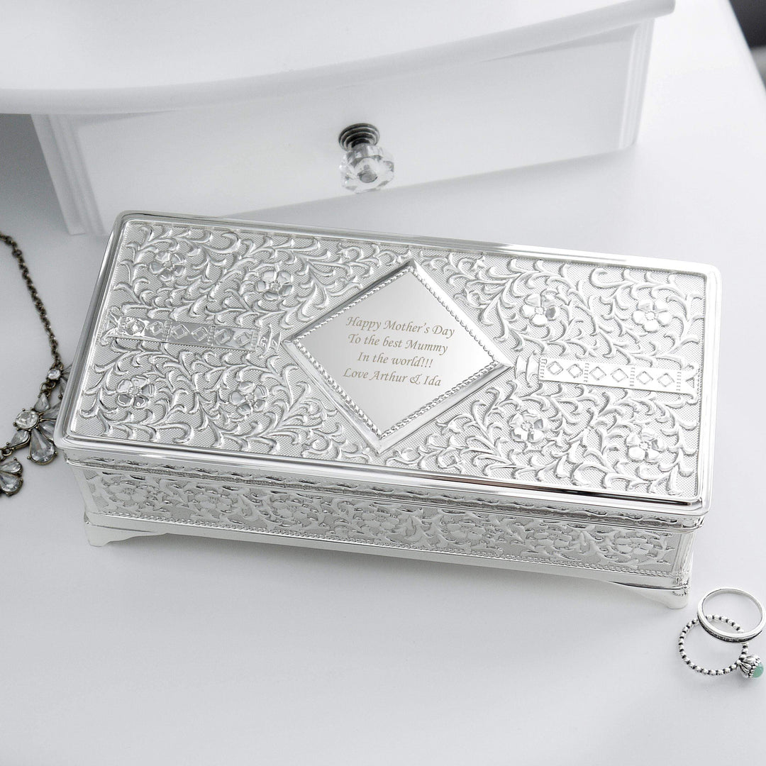 Personalised Memento Personalised Antique Silver Plated Jewellery Box
