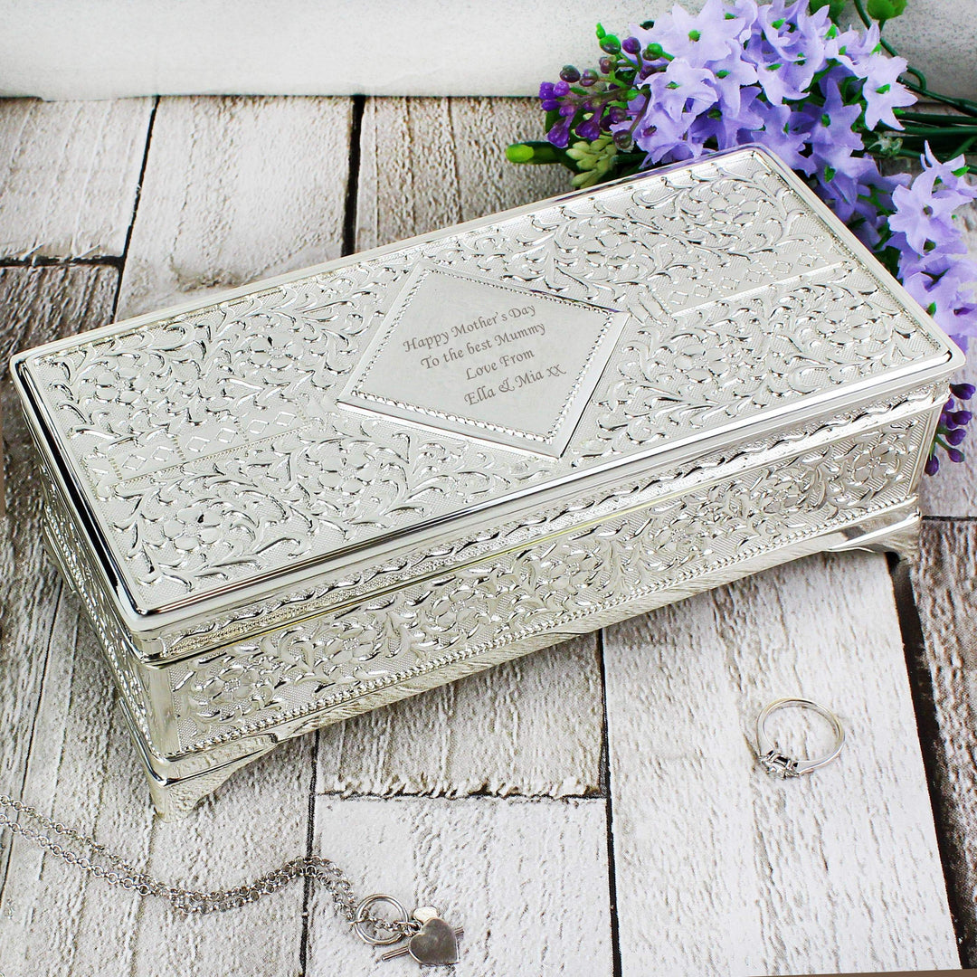 Personalised Memento Personalised Antique Silver Plated Jewellery Box