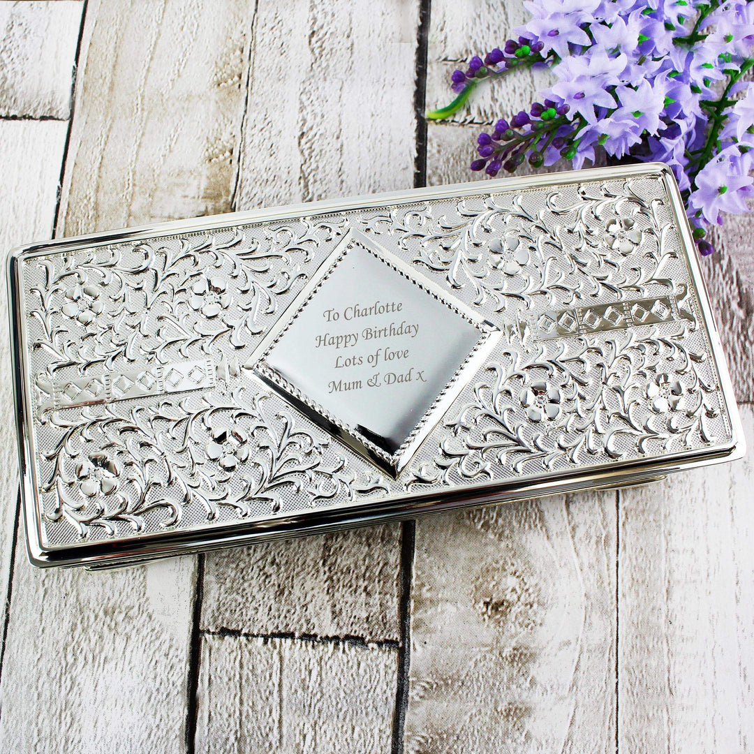Personalised Memento Personalised Antique Silver Plated Jewellery Box