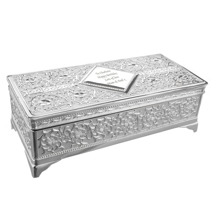 Personalised Memento Personalised Antique Silver Plated Jewellery Box