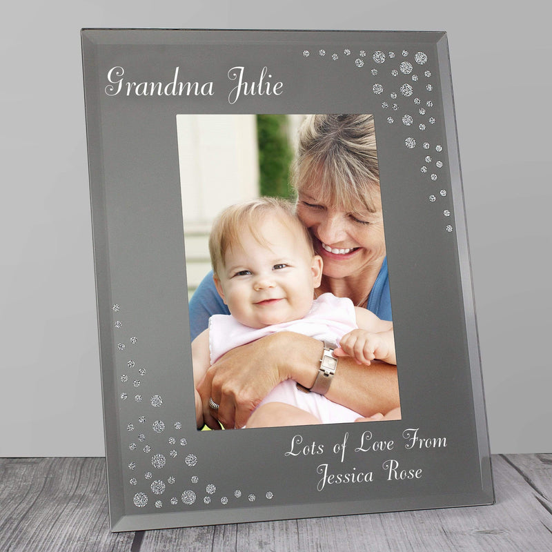 Personalised Memento Photo Frames, Albums and Guestbooks Personalised Any Message 4x6 Diamante Glass Photo Frame