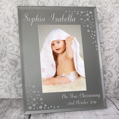 Personalised Memento Photo Frames, Albums and Guestbooks Personalised Any Message 4x6 Diamante Glass Photo Frame