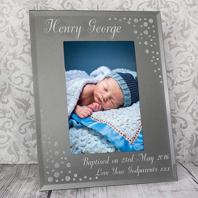 Personalised Memento Photo Frames, Albums and Guestbooks Personalised Any Message 4x6 Diamante Glass Photo Frame