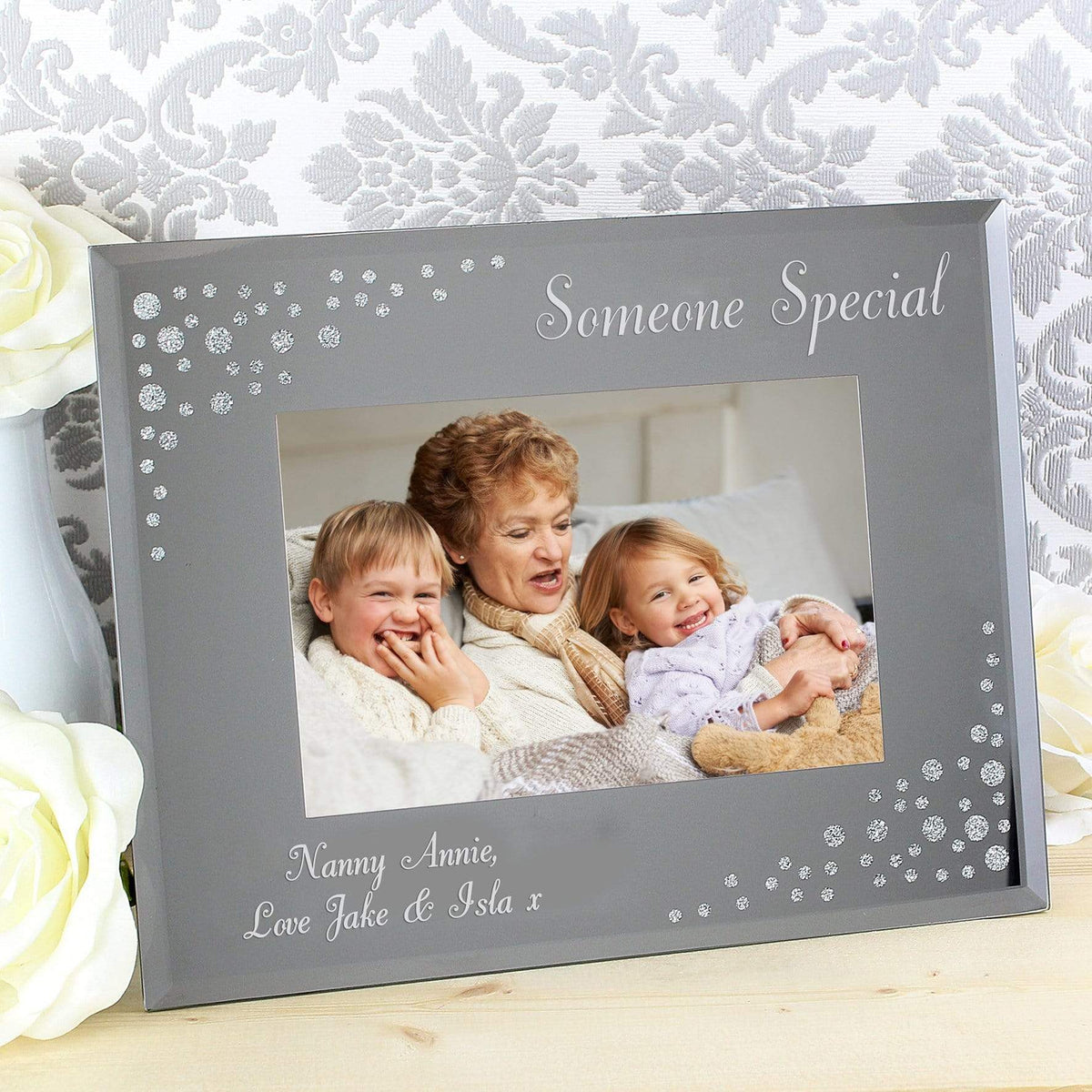 Personalised Memento Photo Frames, Albums and Guestbooks Personalised Any Message 6x4 Landscape Diamante Glass Photo Frame