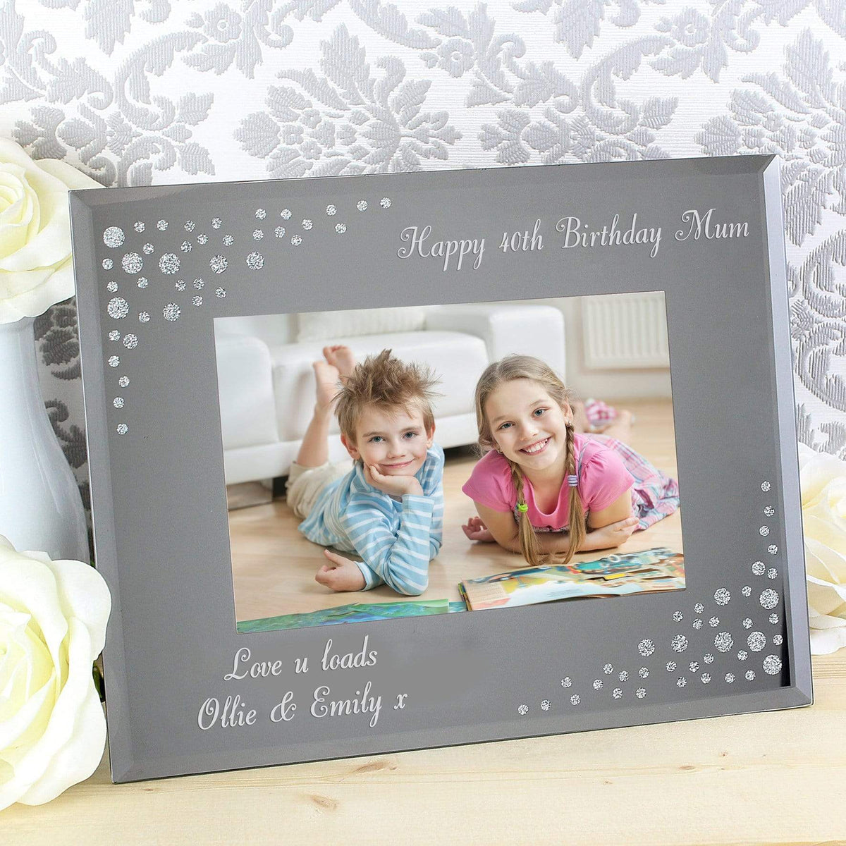 Personalised Memento Photo Frames, Albums and Guestbooks Personalised Any Message 6x4 Landscape Diamante Glass Photo Frame
