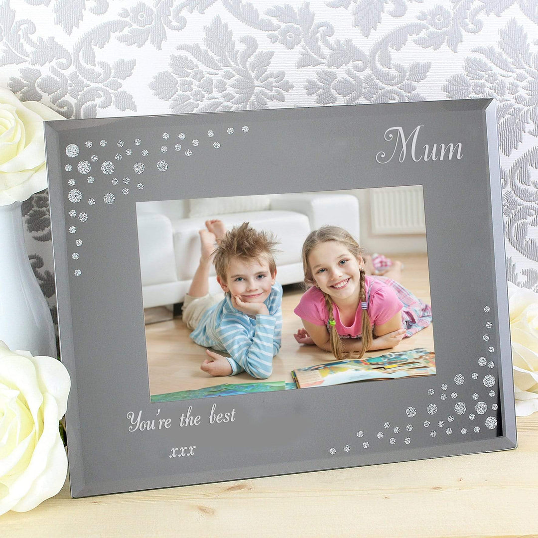 Personalised Memento Photo Frames, Albums and Guestbooks Personalised Any Message 6x4 Landscape Diamante Glass Photo Frame