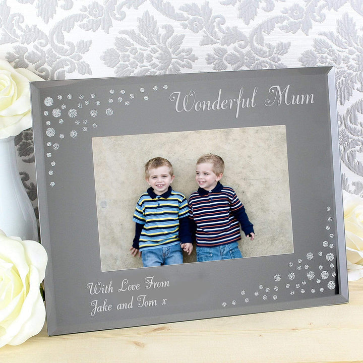Personalised Memento Photo Frames, Albums and Guestbooks Personalised Any Message 6x4 Landscape Diamante Glass Photo Frame