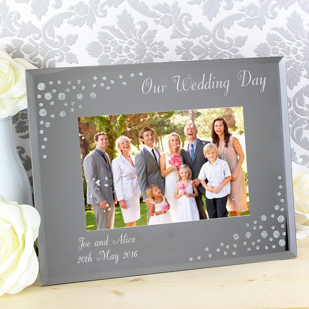 Personalised Memento Photo Frames, Albums and Guestbooks Personalised Any Message 6x4 Landscape Diamante Glass Photo Frame