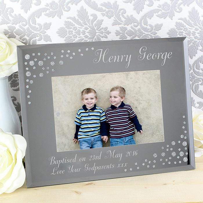 Personalised Memento Photo Frames, Albums and Guestbooks Personalised Any Message 6x4 Landscape Diamante Glass Photo Frame