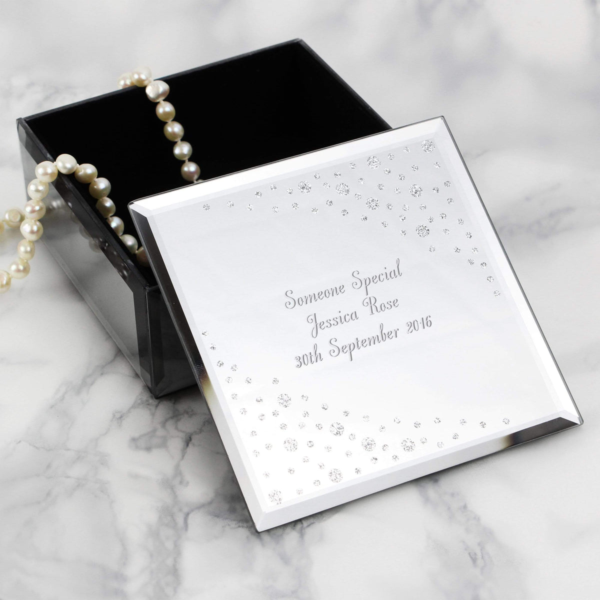 Personalised Memento Trinket, Jewellery & Keepsake Boxes Personalised Any Message Diamante Glass Trinket Box