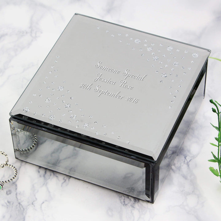 Personalised Memento Trinket, Jewellery &amp; Keepsake Boxes Personalised Any Message Diamante Glass Trinket Box