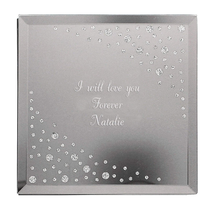 Personalised Memento Trinket, Jewellery &amp; Keepsake Boxes Personalised Any Message Diamante Glass Trinket Box