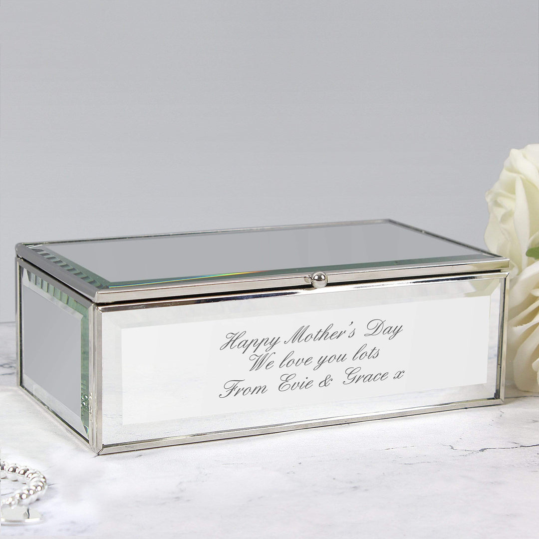 Personalised Memento Trinket, Jewellery &amp; Keepsake Boxes Personalised Any Message Mirrored Jewellery Box