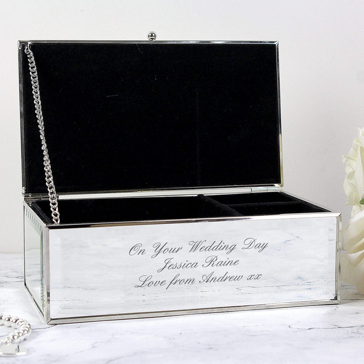 Personalised Memento Trinket, Jewellery &amp; Keepsake Boxes Personalised Any Message Mirrored Jewellery Box