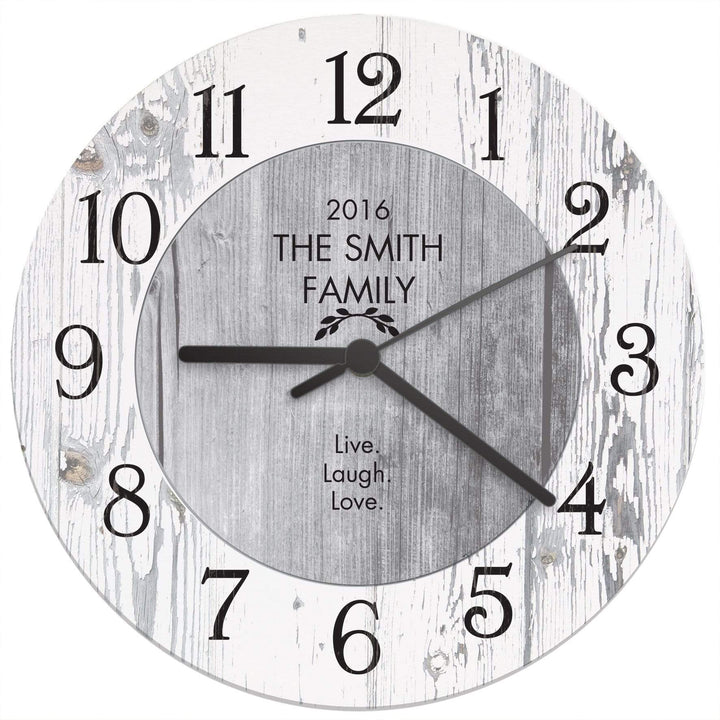 Personalised Memento Clocks &amp; Watches Personalised Any Message Shabby Chic Large Wooden Clock
