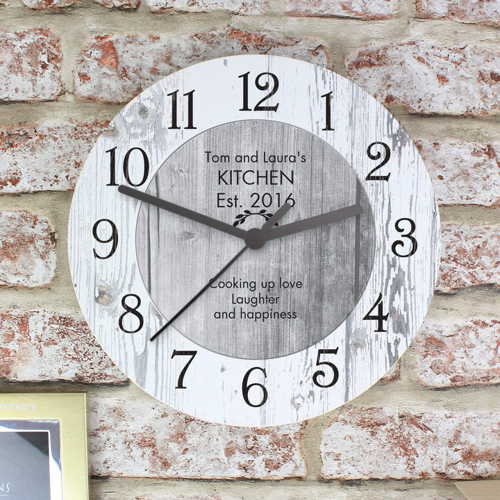 Personalised Memento Clocks &amp; Watches Personalised Any Message Shabby Chic Large Wooden Clock