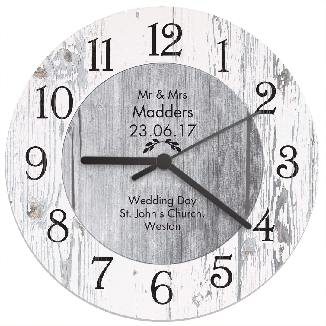 Personalised Memento Clocks &amp; Watches Personalised Any Message Shabby Chic Large Wooden Clock