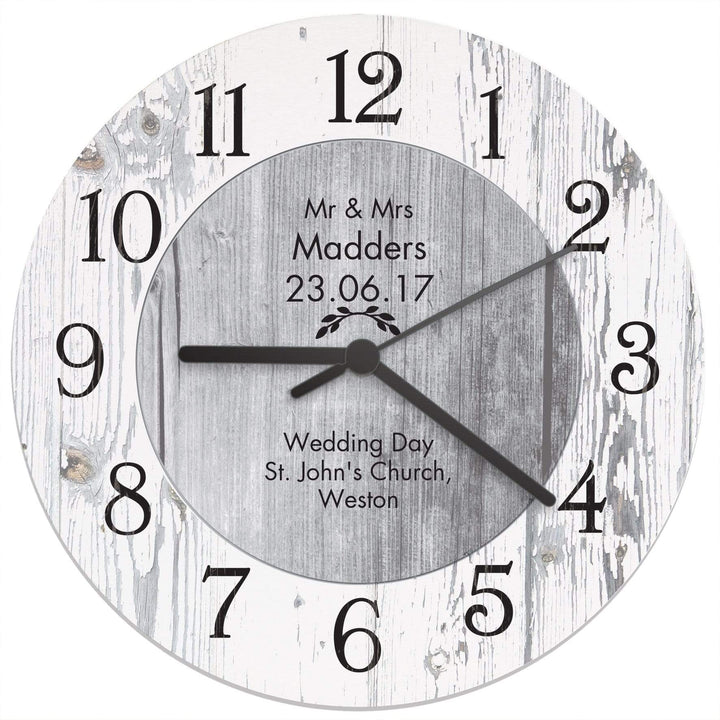 Personalised Memento Clocks &amp; Watches Personalised Any Message Shabby Chic Large Wooden Clock